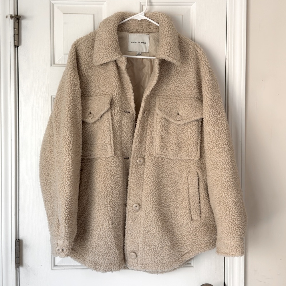 American Eagle Outfitters Cream Teddy Jacket